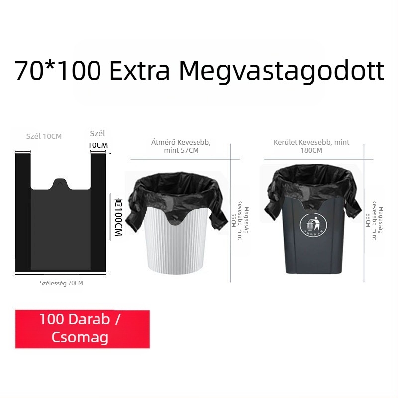 Háztartási vastagított szemeteszsák, mellény-stílusú, LDPE, egyszer használatos, 50 db/csomag