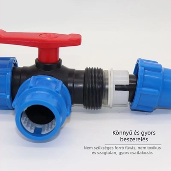 Mezőgazdasági gyorscsatlakozású háromutas szelep PE csövekhez, műanyag csőcsatlakozók és tartozékok