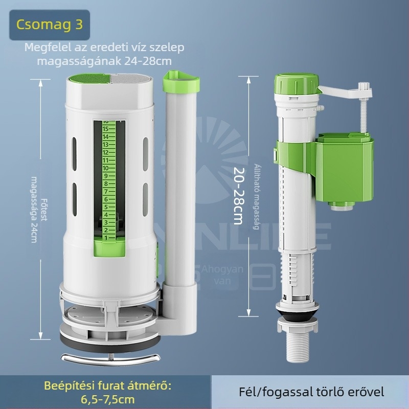 WC-szelepek készlet: feltöltő szelep, ürítő szelep, univerzális illeszkedés, tartály úszó