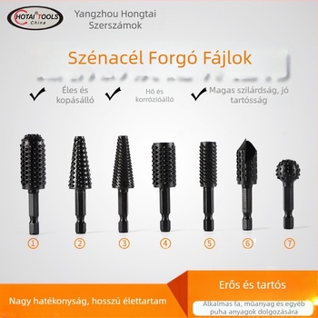Hatszögletű szárú forgó reszelő faber céljára és gyökérfaragás – 45# acél, alkalmas fához, puha fémhez és műanyaghoz, testre szabható feldolgozás, elektromos csiszolófej készlet