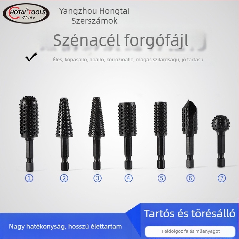 Hatszögletű szárú forgó reszelő faber céljára és gyökérfaragás – 45# acél, alkalmas fához, puha fémhez és műanyaghoz, testre szabható feldolgozás, elektromos csiszolófej készlet