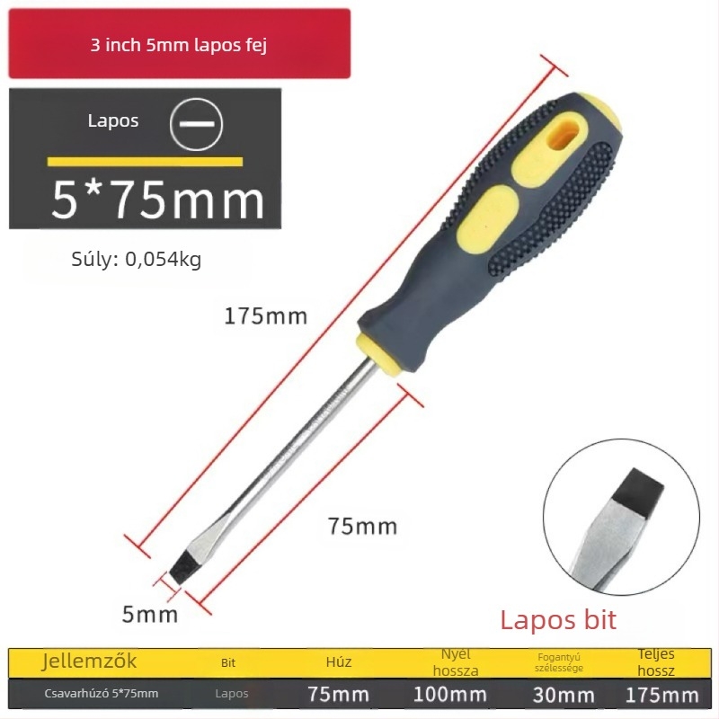 Keresztfejű mágneses és szigetelt csavarhúzó Cr-V krom-vanádium acélból, PP+ABS markolattal