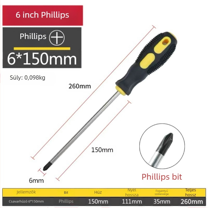 Keresztfejű mágneses és szigetelt csavarhúzó Cr-V krom-vanádium acélból, PP+ABS markolattal