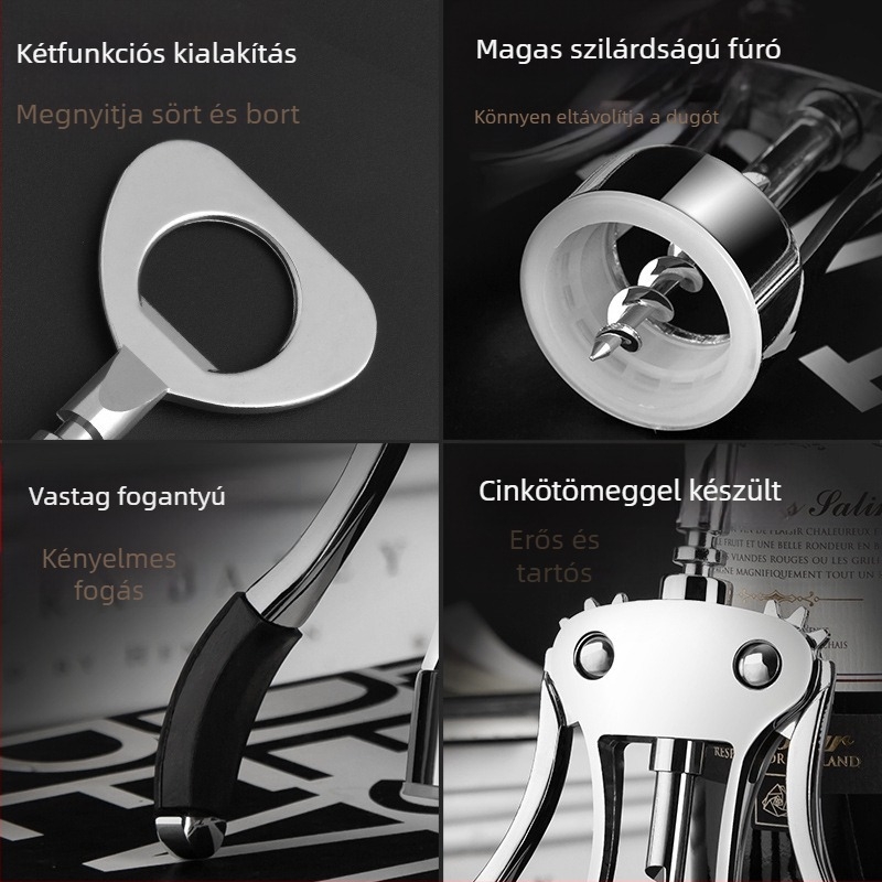 Vörösboros üvegnyitó, cinkötvözetből, multifunkcionális és hordozható, nyomtatott logóval és személyre szabási lehetőségekkel