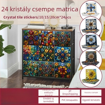PVC kristály faliképmatricák – öntapadók, vízállóak és olajállóak, négyzetes minták (virágos/absztrakt), nordic stílus