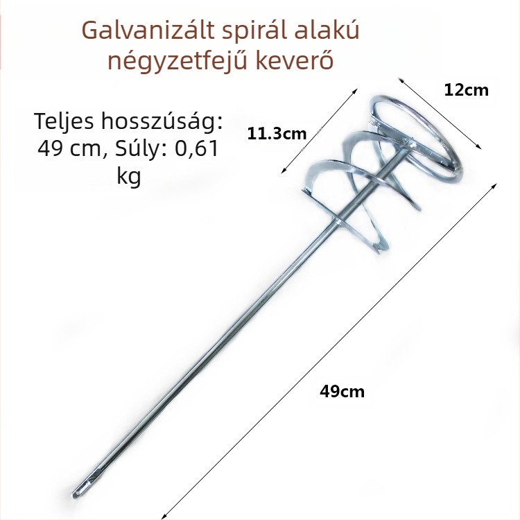 Kalapfúró keverőfej négyszögletes végű, dupla lapátos festékkeverő, fém kivitel