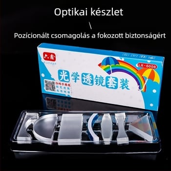 Liuxin optikai oktatókészlet, cilindrikus, félköríves, háromszög és téglalap alakú lencsékkel, akrilból, középiskolai fizika kísérletekhez