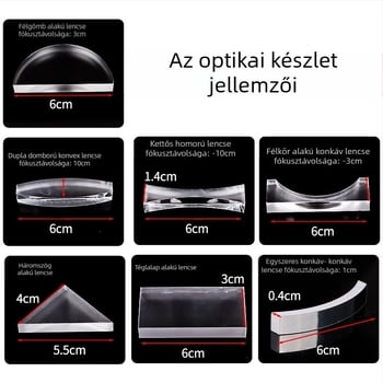 Liuxin optikai oktatókészlet, cilindrikus, félköríves, háromszög és téglalap alakú lencsékkel, akrilból, középiskolai fizika kísérletekhez