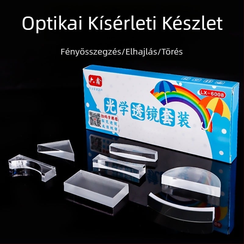 Liuxin optikai oktatókészlet, cilindrikus, félköríves, háromszög és téglalap alakú lencsékkel, akrilból, középiskolai fizika kísérletekhez