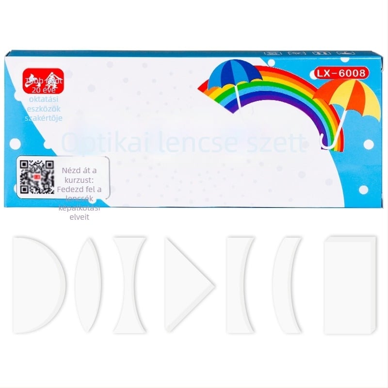 Liuxin optikai oktatókészlet, cilindrikus, félköríves, háromszög és téglalap alakú lencsékkel, akrilból, középiskolai fizika kísérletekhez