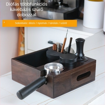 Kávé multifunkcionális tampelőalap hulladéktárolóval, diófa, retro stílus, Chance Coffee, bárhoz, étteremhez és kávézóhoz