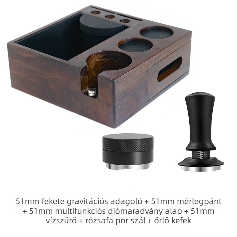 Kávé multifunkcionális tampelőalap hulladéktárolóval, diófa, retro stílus, Chance Coffee, bárhoz, étteremhez és kávézóhoz