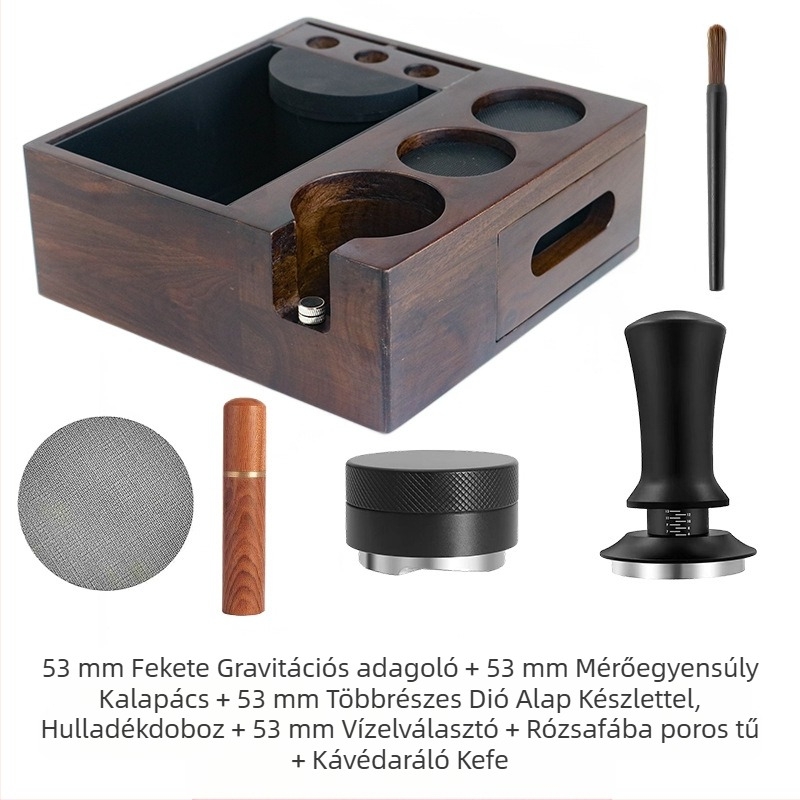 Kávé multifunkcionális tampelőalap hulladéktárolóval, diófa, retro stílus, Chance Coffee, bárhoz, étteremhez és kávézóhoz