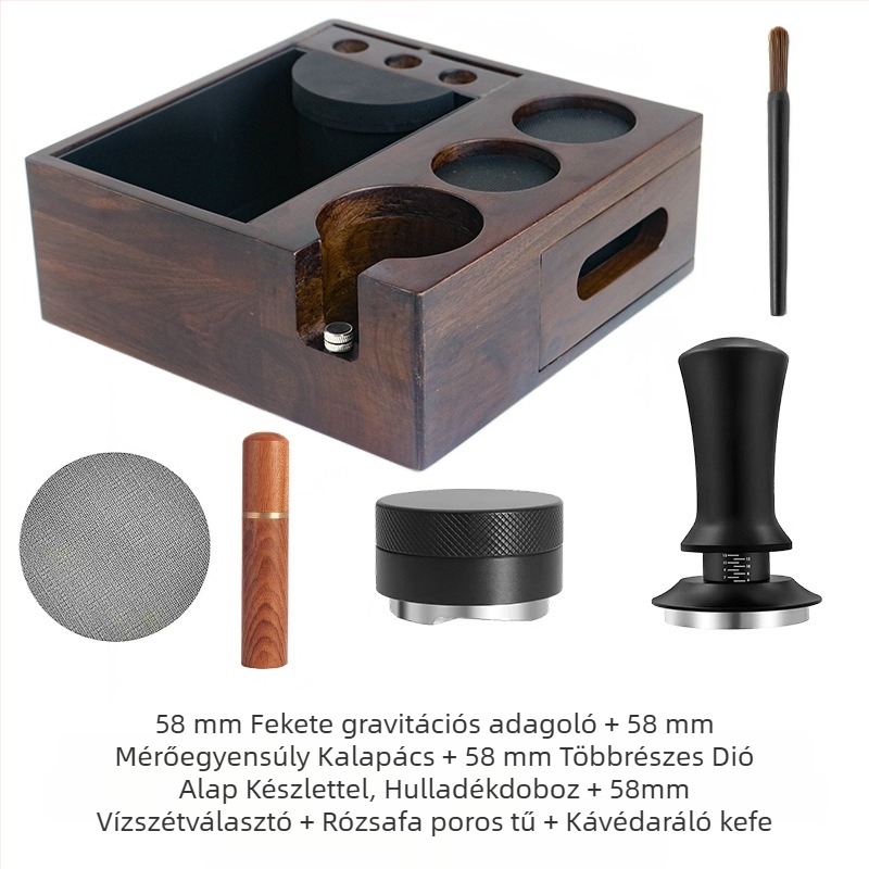 Kávé multifunkcionális tampelőalap hulladéktárolóval, diófa, retro stílus, Chance Coffee, bárhoz, étteremhez és kávézóhoz