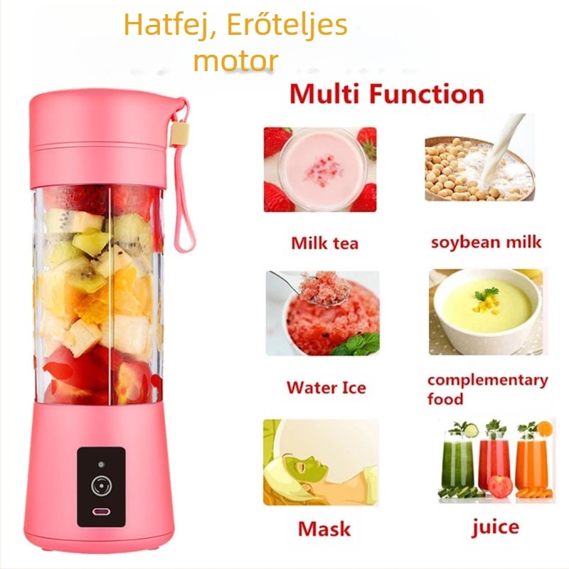 Hordozható elektromos gyümölcslé pohár hatszálas pengével, 150W, 401–600 ml kapacitás, cserélhető akkumulátor, töltés, csendes működés
