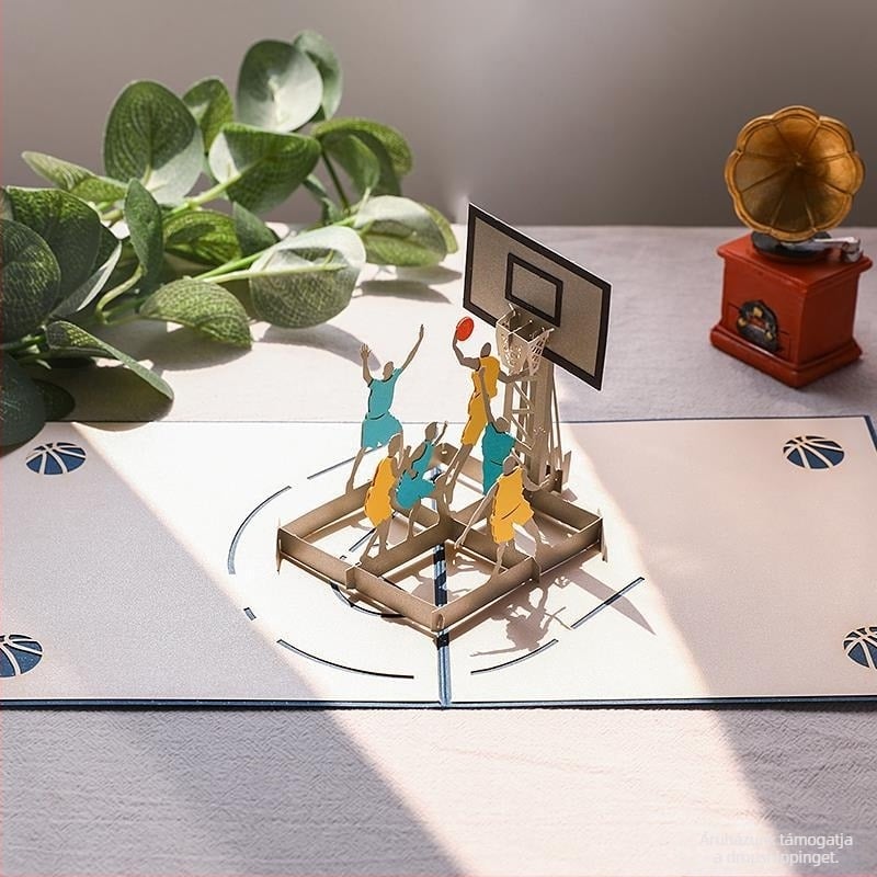Kosárlabda témájú 3D pop-up képeslap születésnapra — kézzel készített, egyszerű és modern stílusban, barátoknak és tanároknak