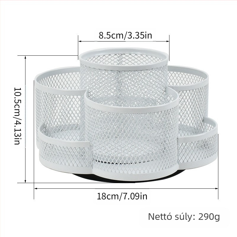 Fémes forgó tolltartó, kör alakú formájú, modell 02, 360° forgás, logó nyomtatása elérhető