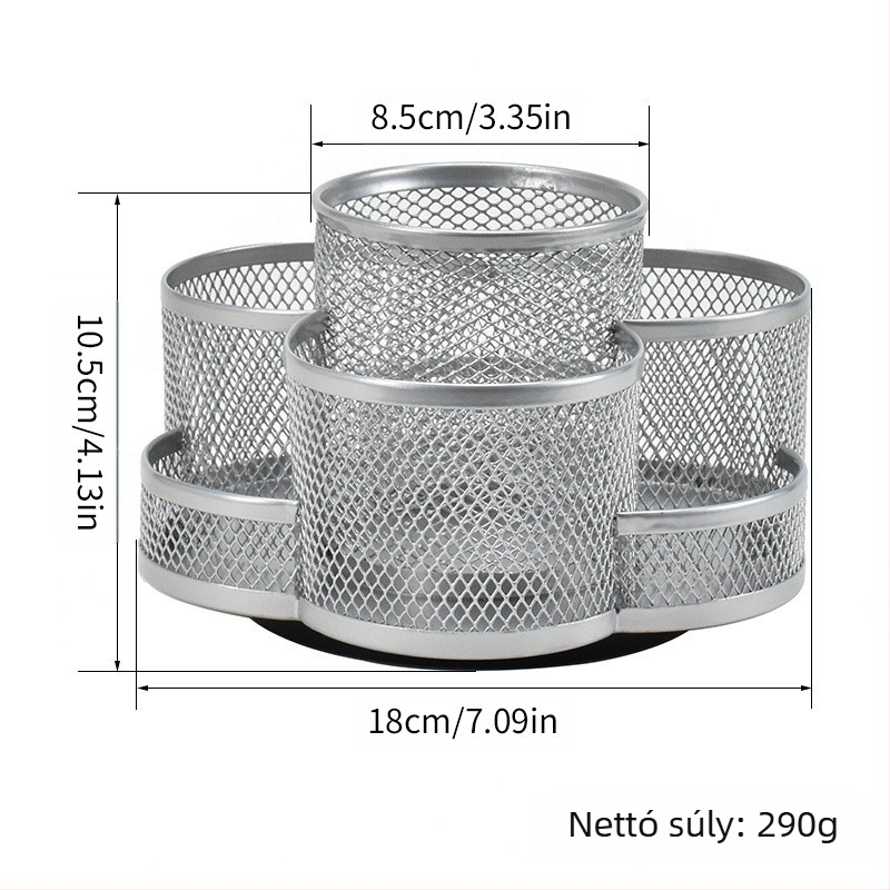 Fémes forgó tolltartó, kör alakú formájú, modell 02, 360° forgás, logó nyomtatása elérhető