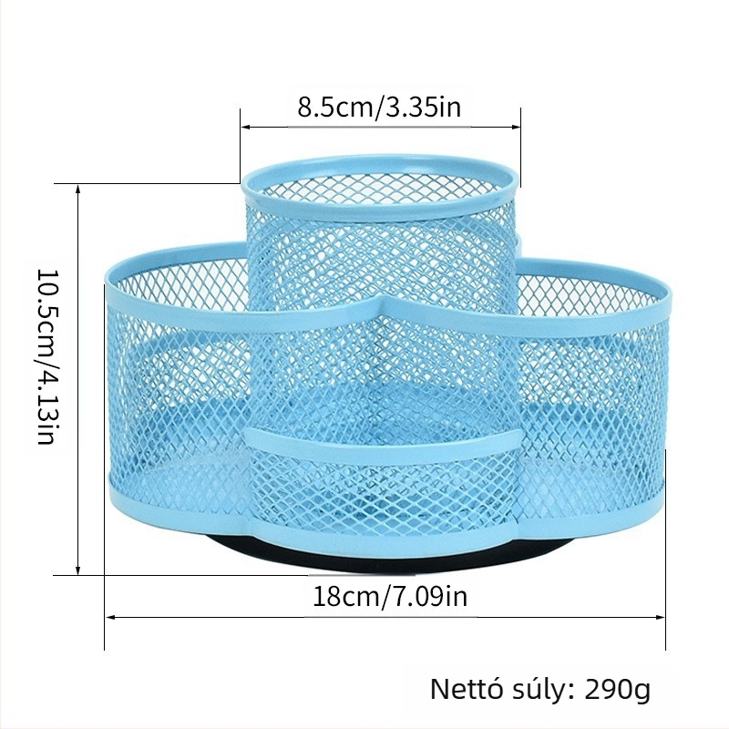 Fémes forgó tolltartó, kör alakú formájú, modell 02, 360° forgás, logó nyomtatása elérhető