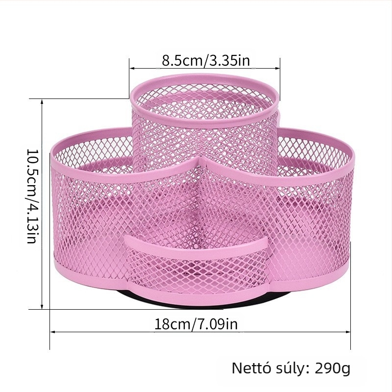 Fémes forgó tolltartó, kör alakú formájú, modell 02, 360° forgás, logó nyomtatása elérhető