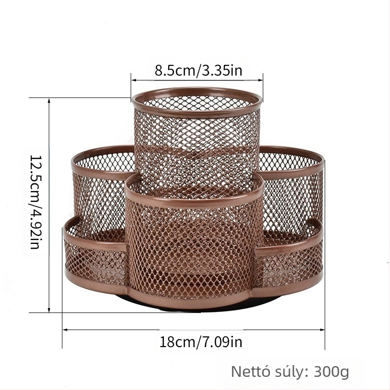 Fémes forgó tolltartó, kör alakú formájú, modell 02, 360° forgás, logó nyomtatása elérhető