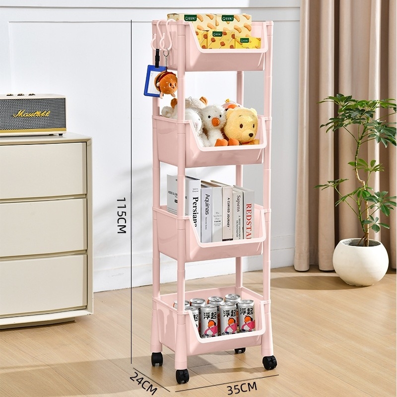 3-szintes mozgatható műanyag tárolóállvány padlón álló kivitelben – nappali, konyha, fürdőszoba, hálószoba és íróasztalhoz