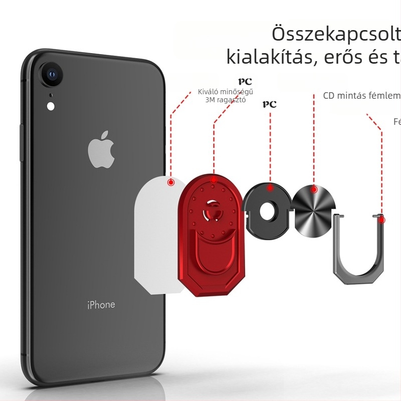 Univerzális autótelefon-tartó gyűrűs állvánnyal, fém, karcolásálló, raktáron