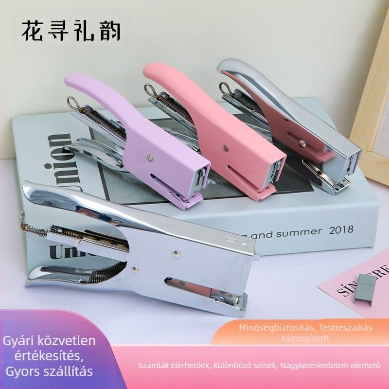 Kézi tűzőgép virágcsokrok csomagolásához, fém test, forró ezüst felület, tartalmaz No. 24 tűzőkapcsokat és univerzális kapcsokat, tolerancia 1–2 cm