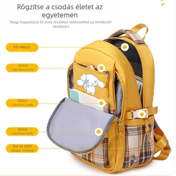 Lányok iskolai hátizsákja rajzfilm mintával, poliészter, függőleges négyzet alak, cipzáros nyitás