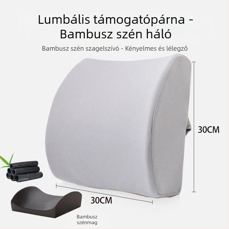Lumbális támasz párna - memóriahab töltés, poliészter huzat, légáteresztő háló, irodai és autó használatra, egyszerű modern stílus