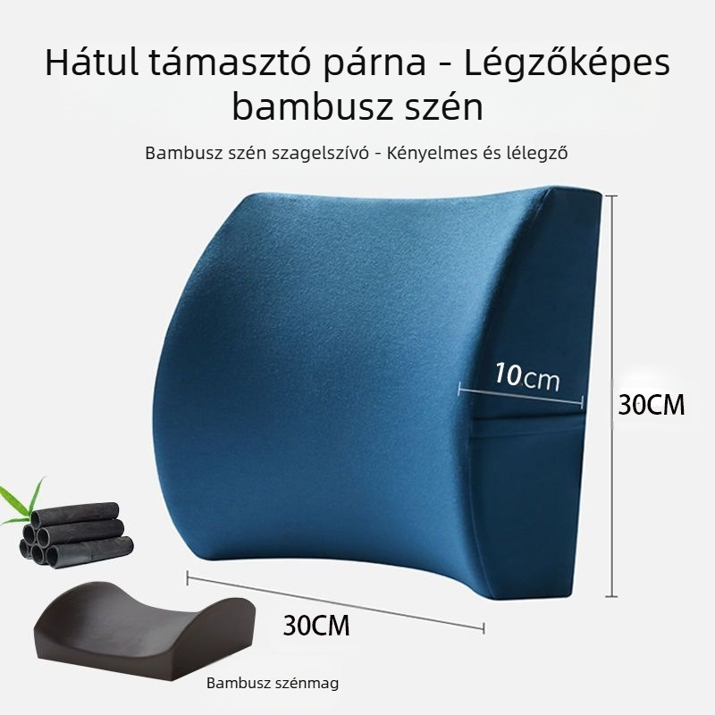 Lumbális támasz párna - memóriahab töltés, poliészter huzat, légáteresztő háló, irodai és autó használatra, egyszerű modern stílus