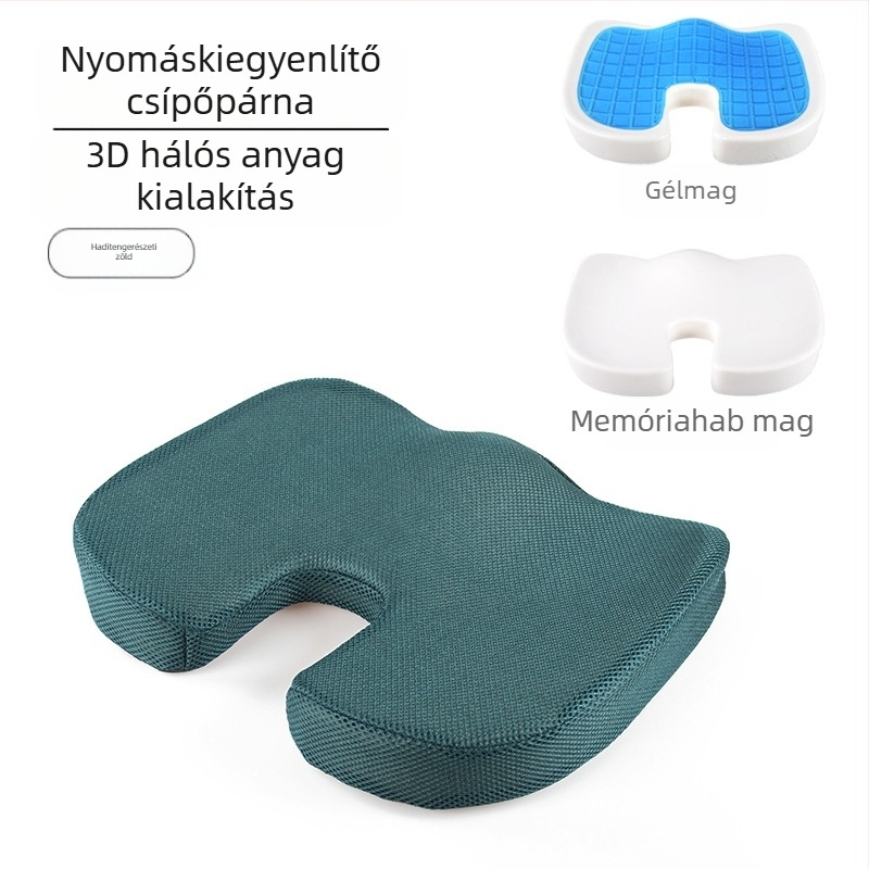 Gélmemóriahabos U-alakú ülőpárna irodai székhez, légáteresztő hálós anyaggal, vastagított ülőpárna