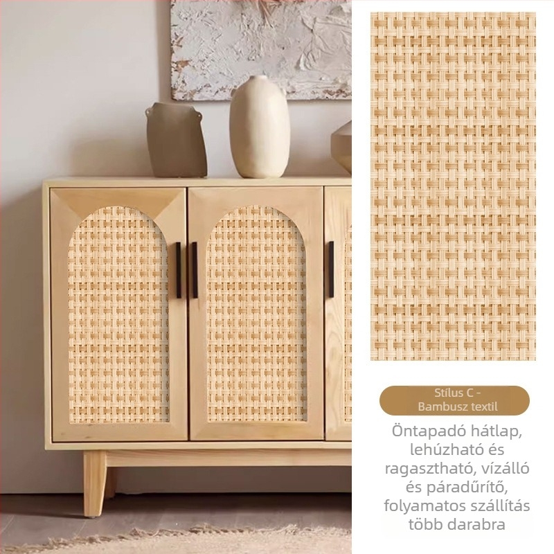 Rattan szekrényajtó matricája, 3D vintage hatás, öntapadós fólia üveg vitrínéhez, 1 db (Öntapadós, 3D vintage hatás, üveg vitrínéhez, 1 db)