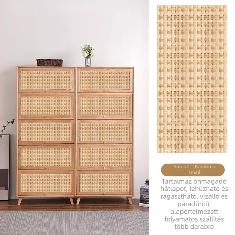 Rattan szekrényajtó matricája, 3D vintage hatás, öntapadós fólia üveg vitrínéhez, 1 db (Öntapadós, 3D vintage hatás, üveg vitrínéhez, 1 db)