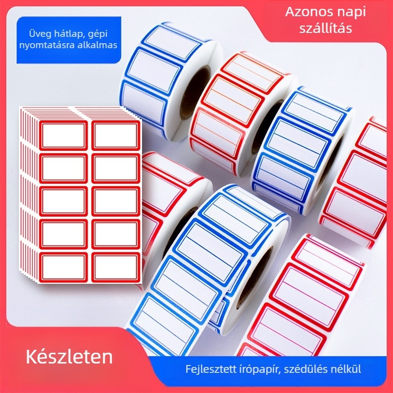 Kézzel írt öntapadó címkék tekercsen, írópapír, testreszabható, oldalanként 10 címke