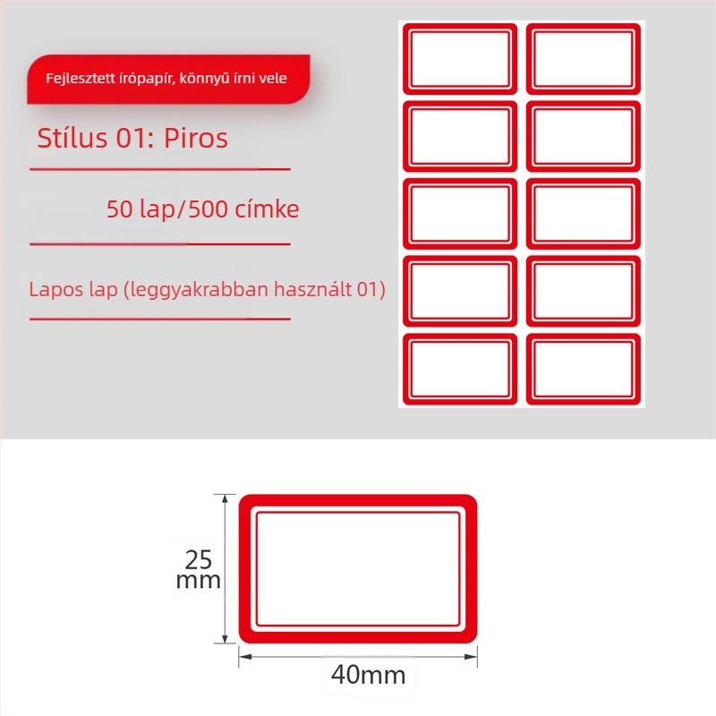 Kézzel írt öntapadó címkék tekercsen, írópapír, testreszabható, oldalanként 10 címke