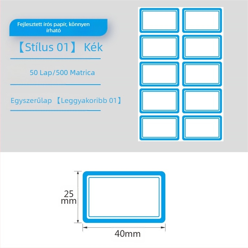 Kézzel írt öntapadó címkék tekercsen, írópapír, testreszabható, oldalanként 10 címke
