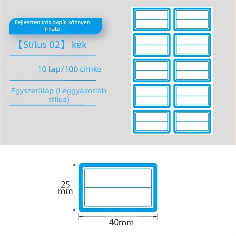 Kézzel írt öntapadó címkék tekercsen, írópapír, testreszabható, oldalanként 10 címke