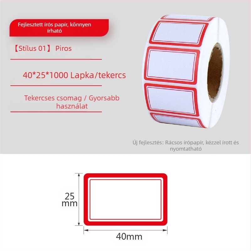 Kézzel írt öntapadó címkék tekercsen, írópapír, testreszabható, oldalanként 10 címke