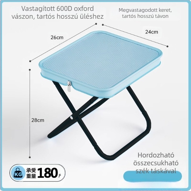 Összecsukható szék - szénacél, 28×23×26 cm méretek, Foreign man márka, hordozható kempingezéshez és horgászathoz.