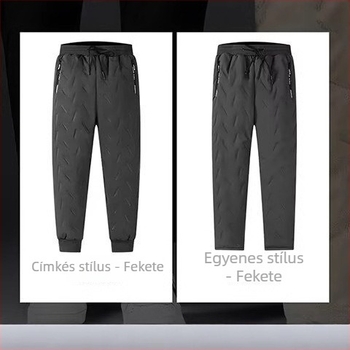 Koreai stílusú férfi sportnadrág fleece-lével bélelt, egyenes szabású, középmagas derék, kötős zárás