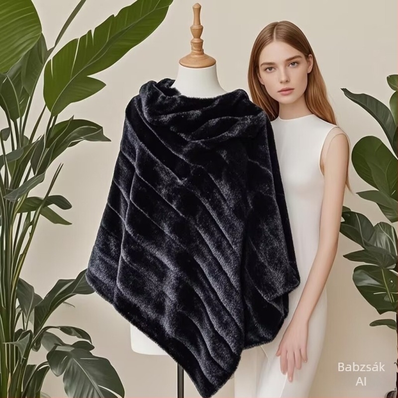 Plüss sál warp-knit technikával, egyszínű mintázat, meleg női őszi-téli viselet