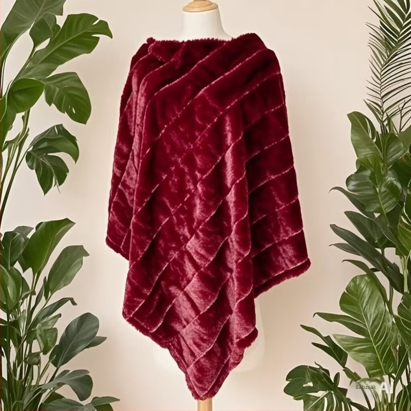 Plüss sál warp-knit technikával, egyszínű mintázat, meleg női őszi-téli viselet