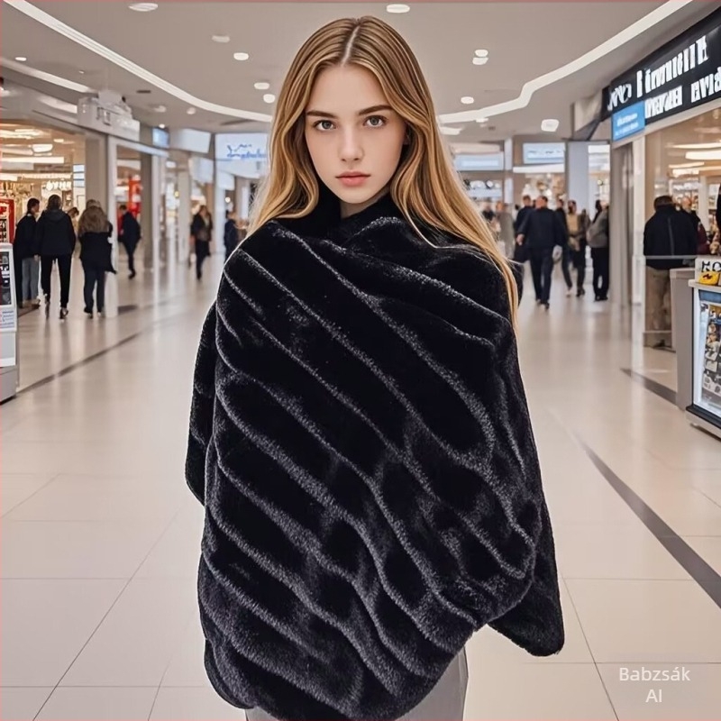 Plüss sál warp-knit technikával, egyszínű mintázat, meleg női őszi-téli viselet