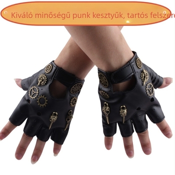 Uniszex punk stílusú félujjas kesztyűk, kültéri kerékpározáshoz, szegecses kivitel