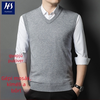 Férfi gyapjú mellény V-nyakú, ujjatlan, vast gyapjú, 30–35% nyuszi szőr, bordázott szegély, 2024 ősz-tél