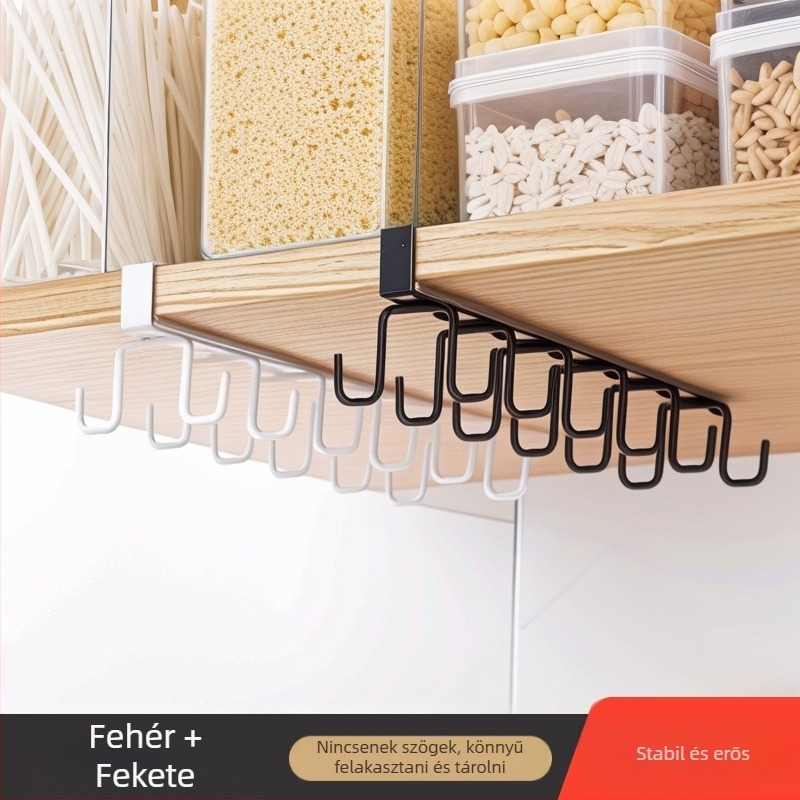 Beépítés nélküli konyhai akasztó szekrény alatt – ideális edényekhez, törölközőkhöz és bögrékhez