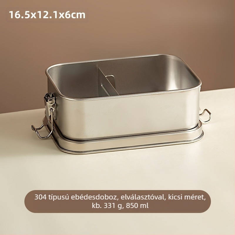 304 rozsdamentes acél ebédes doboz rekeszrendszerrel, retro stílus, 800-1000 ml kapacitás