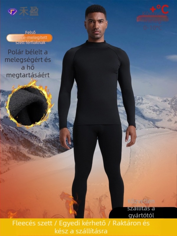 Férfi téli sportos ruházati szett belső fleece-vel – meleg alapréteg, gyorsan száradó anyag, poliészter/vinilon 91–95%, bélés len 91–95%