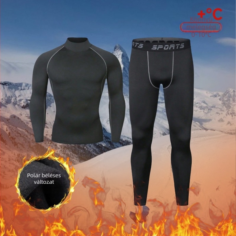 Férfi téli sportos ruházati szett belső fleece-vel – meleg alapréteg, gyorsan száradó anyag, poliészter/vinilon 91–95%, bélés len 91–95%